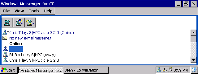Windows CE .net 4.1 MSNMessenger Contacts